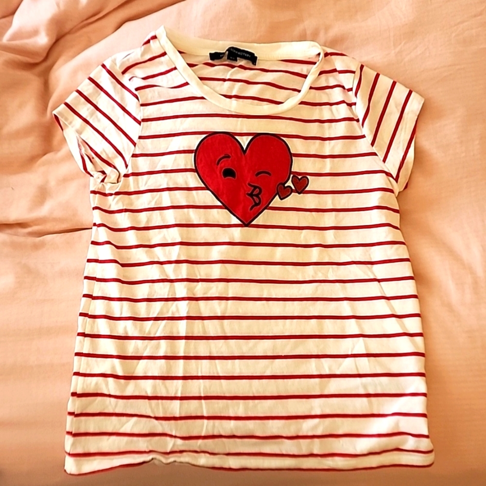 French Connection Heart Striped T Shirt Xs